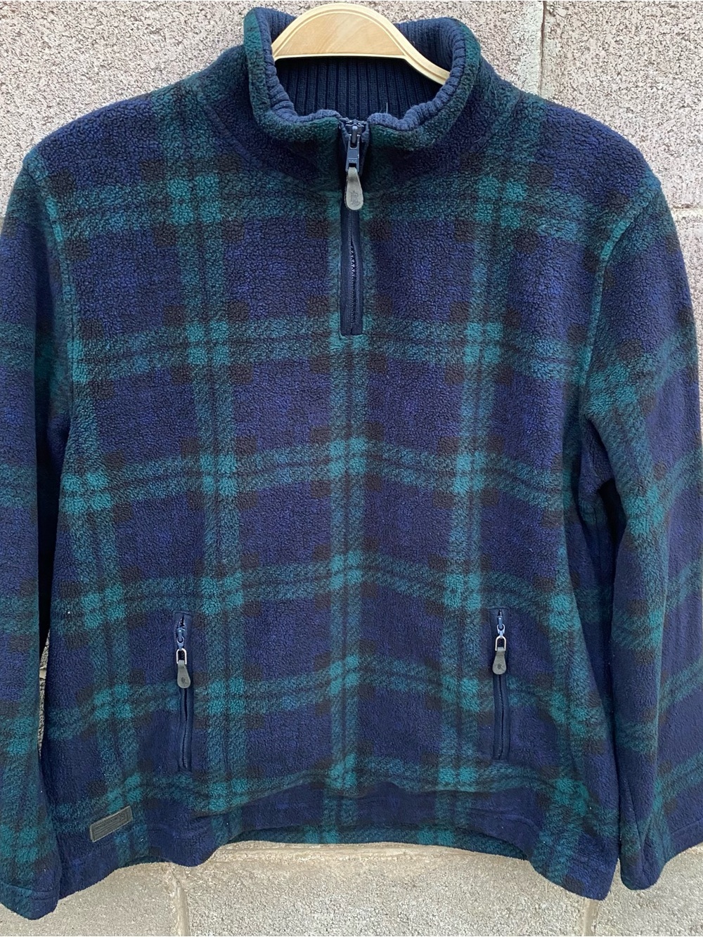 Lauren Ralph Lauren Petite Plaid Quarter Zip Fleece Sweater PM Green Blue